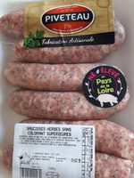 Grosses saucisses aux herbes sans colorant PIVETEAU, 6 pieces