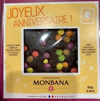 Chocolat noir cereales croustillantes et lentilles colores