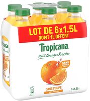 Tropicana Orange sans pulpe lot de 6 x 1,5 L dont 1 L offert