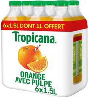 Tropicana Orange avec pulpe lot de 6 x 1,5 L dont 1 L offert