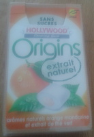Chewing gum Origins Hollywood sans sucre arômes orange mandarine et extrait de thé vert