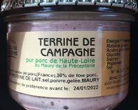 Terrine de campagne, pur porc de Haute-Loire