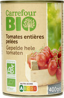 Tomates entières pelées au jus issues de l'agriculture biologique