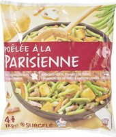 Poêlée A la Parisienne Haricots verts, pommes de terre, lardons fumés, carottes et champignons de Paris