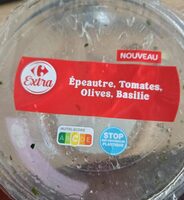 Salade épeautre, tomates, olives, basilic