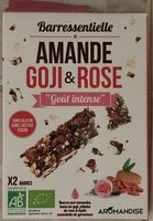 Barres aux amandes, baies de goji, pétales de rose et huile essentielle de géranium
