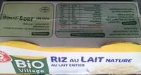 Riz au lait nature au lait entier