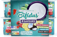 Lait fermenté au BIFIDUS*4 SAVEURSFramboise - Citron - Coco - Vanille*qui apporte au produit son goût unique
