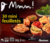 Assortiment de 30 mini feuilletés garnis à base de courgettes, saumon, roquefort et tomates - surgelés