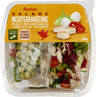 Salade Méditerranéennepoulet rôti -mozzarella - tomates mi-séchéessauce vinaigrette au vinaigre balsamique