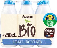Auchan BioLAIT DEMI ECREMEORIGINE FRANCE SOLIDAIRES POUR SOUTENIR NOS PRODUCTEURSFilière responsable6x 50 cL