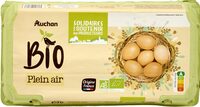 BIO*OEUFS PLEIN AIRSOLIDAIRES pour soutenir nos producteurs*issus de l'agriculture biologiqueLogo ABFR-BIO-01 / Agriculture France ou FR- BIO-10Logo AB* Conformément au mode de production biologique.