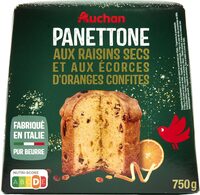 Auchan gourmet panettone pur beurre aux raisins secs et ecorces d'oranges confites 750g