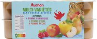 Multi variétés sans sucres ajoutés* - 4 pomme, 4 pomme framboise, 4 pomme poire, 4 pomme pêche*Conformément à la réglementation applicable aux purées. Contient des sucres naturellement présents dans l
