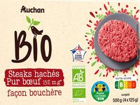 Steaks Hachés pur bœuf 15%MG, façon bouchère, issus de l'agriculture biologique