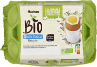BIO*OEUFS COQUESOLIDAIRES pour soutenir nos producteurs*issus de l'agriculture biologiqueLogo ABLogo Européen (feuille étoilée) / Agriculture France ou FR- BIO-10Logo AB* Conformément au mode de prod