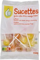Sucettes - goûts cola, citron, orange, fraise