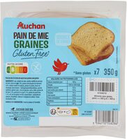 AUCHAN SANS GLUTEN PAIN DE MIE GRAINES 350g