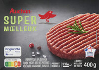 4 Super MoelleuxPréparation à 80% de viande bovine hachée avec protéines végétales, assaisonnée, surgelée