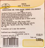 Saucisse de toulouse sans colorant