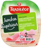 Jambon supérieur découenné dégraissé 2 tranches sans OGM et antibiotique