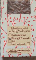 Tablette chocolat au lait riz soufflé et amandes