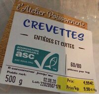 Crevettes d’elevage entieres cuites refrigerees