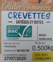 Crevettes entières et cuites