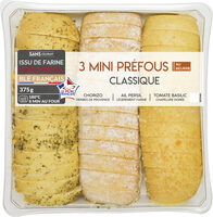 3 Mini Préfous Classiques : Chorizo, Ail Persil, Tomate Basilic