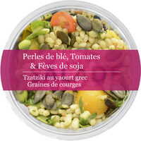 Perles de blé, tomates et fèves de soja