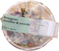 Salade boulghour cuit, avocat, lentilles et amandes