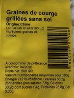 Graines de courges grillées sans sel