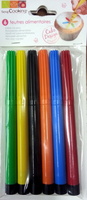Feutres alimentaires (rouge, orange, jaune, vert, bleu, noir)