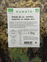 Salade de riz , lentilles , noisette et raisins secs