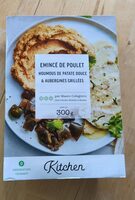Emincé de poulet houmous de patate douce et aubergines grillees