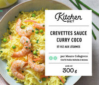 Crevettes sauce Curry Coco et riz aux légumes