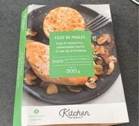Filet de poulet flan de courgette champignons sautés