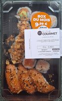 La box du mois Sushi saumon laqué x 3 + Mali thon cuit mayonnaise et x 4 + California végétarien oignons frits x 4 + Maki saumon x 4