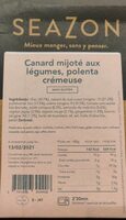 Canard mijoté aux légumes, polenta crémeuse
