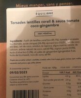 Torsade lentilles corail & sauce tomate