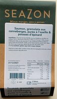 Saumon, gremolata aux canneberges purée à oseille