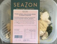 Poulet au thym, crème de pois chiches & tombée d’épinards