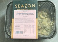 Poulet, épinards crémeux, tomates séchées et légumes