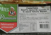 Cannellonis Ricotta, épinards cuisinés à la sauce tomate Maison