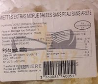 Miettes extras morue salées sans peau sans arête