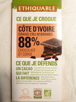 Chocolat côte d\'ivoire 88%