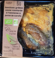 Saucisses grillées sauce moutarde à l'ancienne & purée de carotte