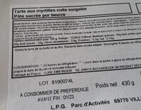 Tarte aux myrtilles cuite surgelée