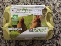 6 œufs bio de poules élevées en plein air, calibre gros