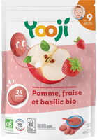 Purée surgelée de pomme, fraise et basilic bio avec petits morceaux fondants pour bébé dès 9 mois